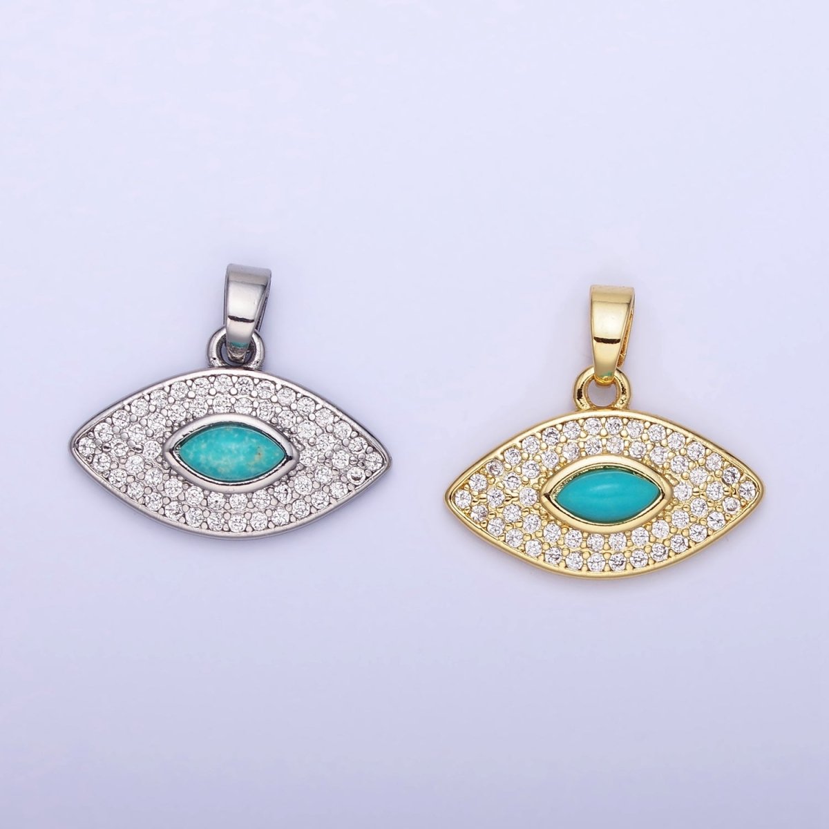 14K Gold Filled Turquoise Evil Eye Micro Paved CZ Pendant in Gold &amp; Silver | AA1252