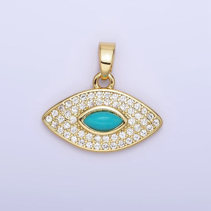 14K Gold Filled Turquoise Evil Eye Micro Paved CZ Pendant in Gold &amp; Silver | AA1252