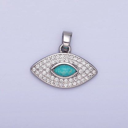 14K Gold Filled Turquoise Evil Eye Micro Paved CZ Pendant in Gold &amp; Silver | AA1252
