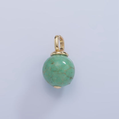 14K Gold Filled Turquoise, Fuchsite Green Gemstone Round Drop Pendant | AA1233 AA1234