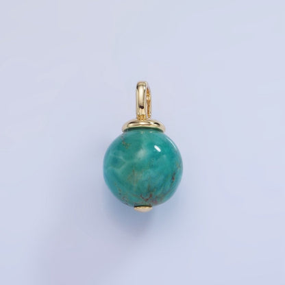 14K Gold Filled Turquoise, Fuchsite Green Gemstone Round Drop Pendant | AA1233 AA1234