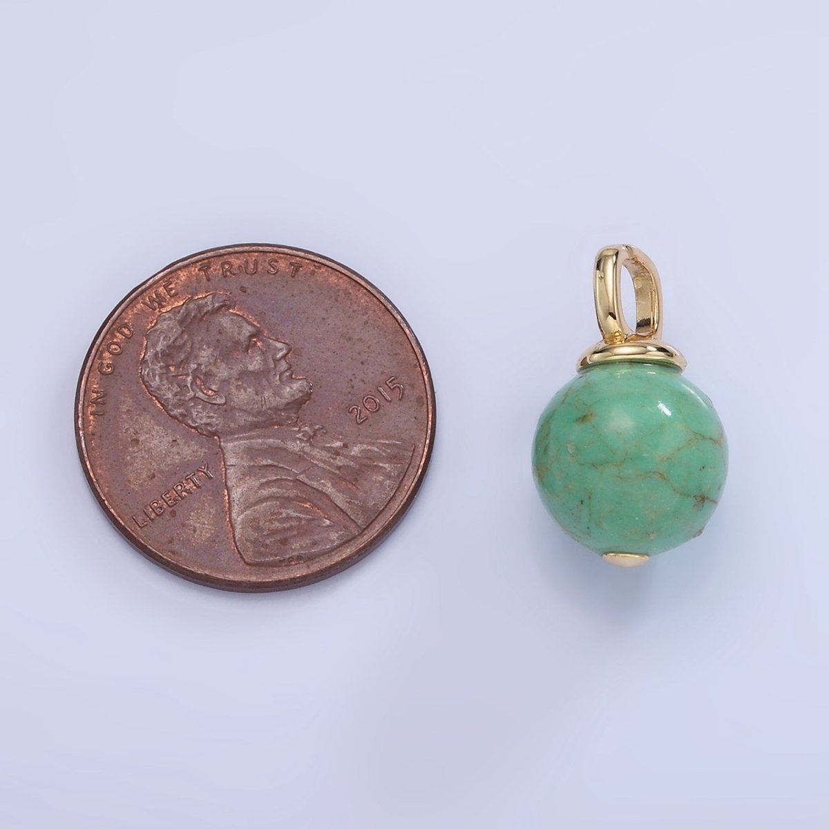 14K Gold Filled Turquoise, Fuchsite Green Gemstone Round Drop Pendant | AA1233 AA1234