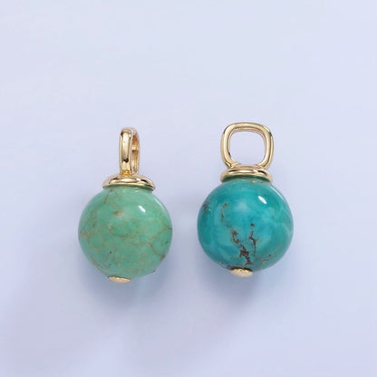14K Gold Filled Turquoise, Fuchsite Green Gemstone Round Drop Pendant | AA1233 AA1234