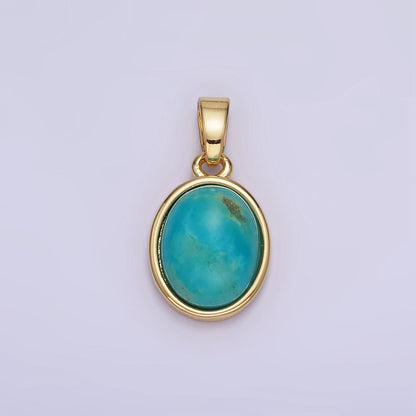 14K Gold Filled Turquoise Gemstone Oval Bezel Pendant | AH164