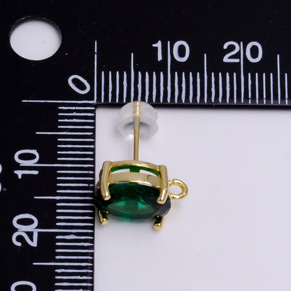 14K Gold Filled Turquoise, Green, Pink CZ Oval Open Loop Stud Earrings | Z-913 - Z-915