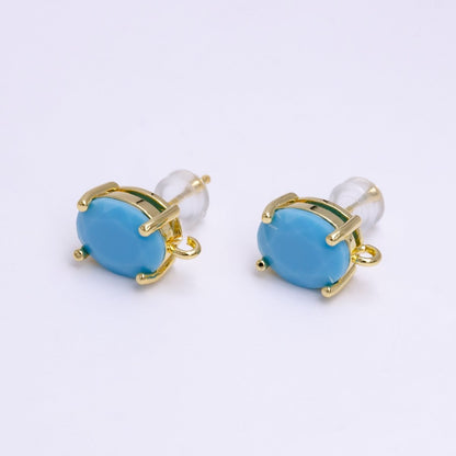 14K Gold Filled Turquoise, Green, Pink CZ Oval Open Loop Stud Earrings | Z-913 - Z-915