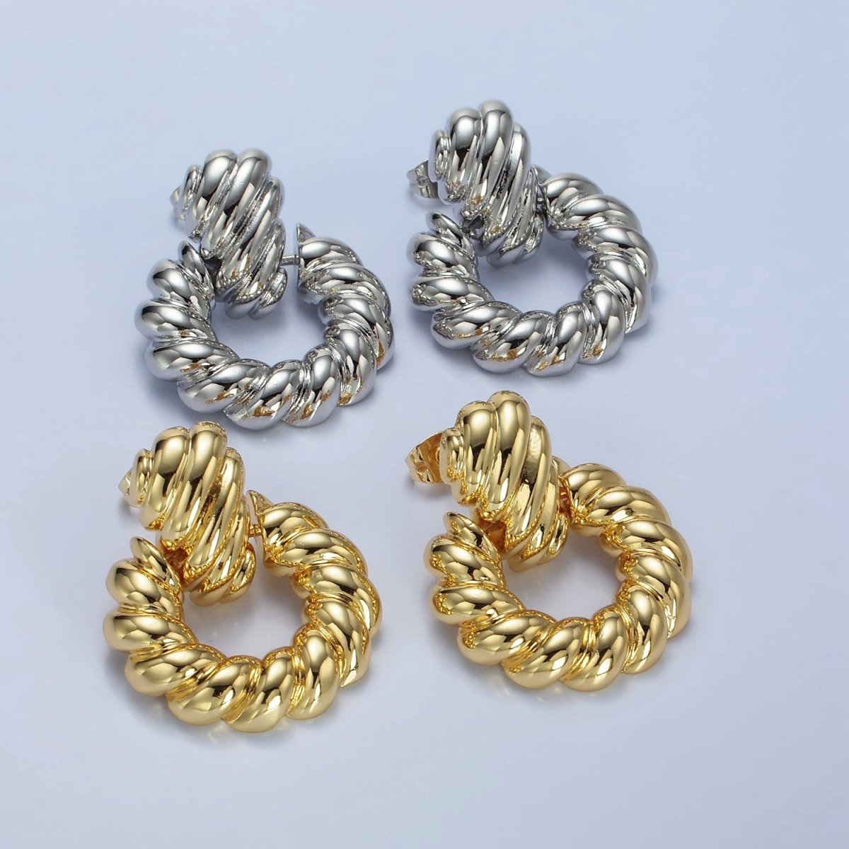 14K Gold Filled Twist Croissant Open Drop Stud Earrings in Gold &amp; Silver | AE431 AE432