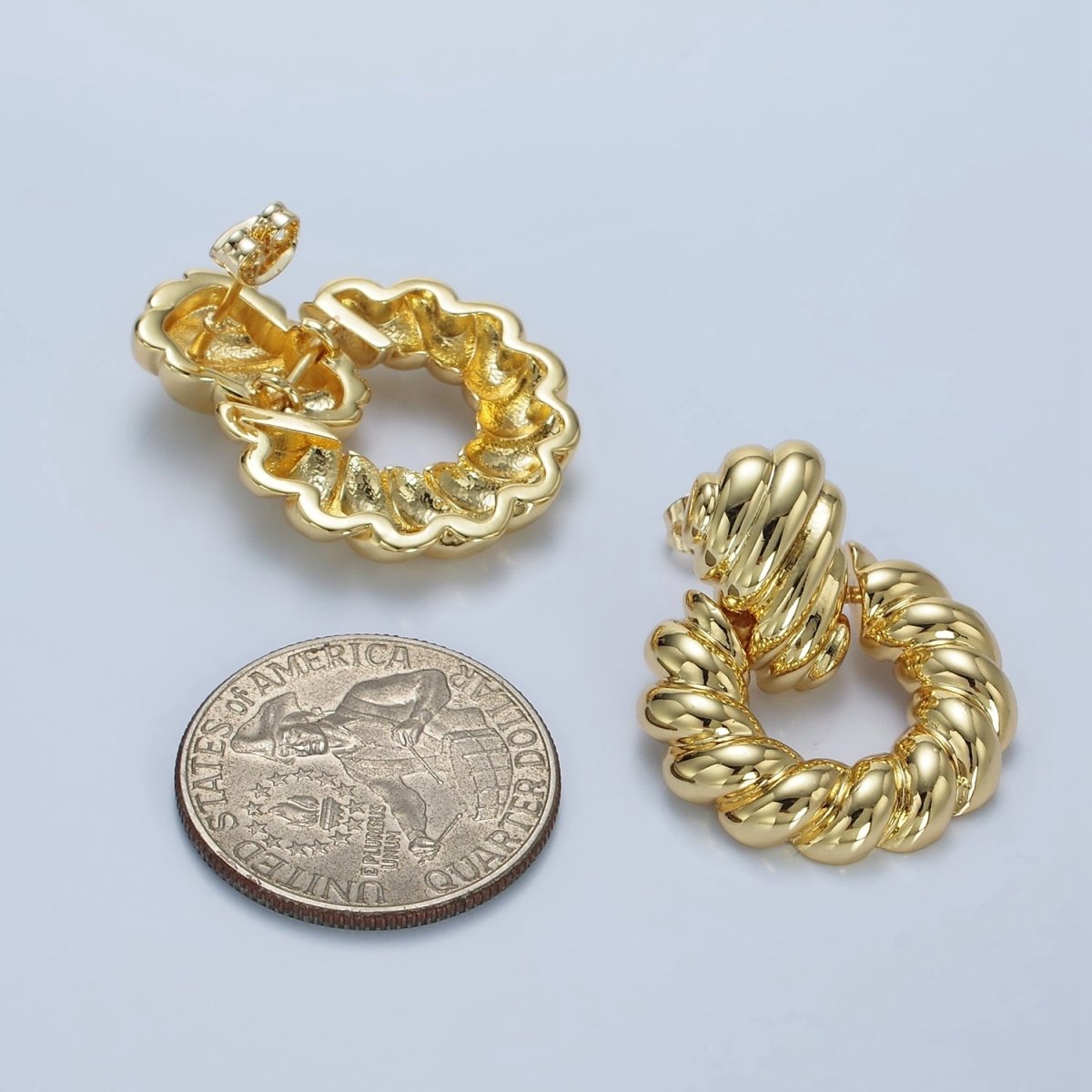 14K Gold Filled Twist Croissant Open Drop Stud Earrings in Gold &amp; Silver | AE431 AE432