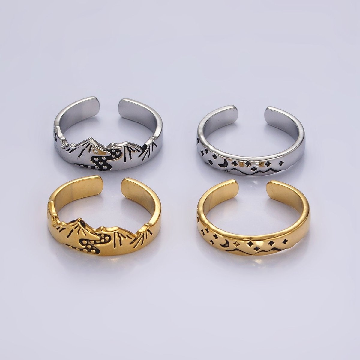 14K Gold Filled Valley River Starry Night Band Ring Set in Silver &amp; Gold | O1068 O1069