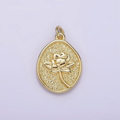 14K Gold Filled Waterlily July Birth Flower Hammered Stamped Personalized Double Sided Charm | AG260