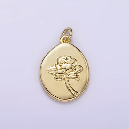 14K Gold Filled Waterlily July Birth Flower Hammered Stamped Personalized Double Sided Charm | AG260