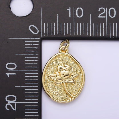 14K Gold Filled Waterlily July Birth Flower Hammered Stamped Personalized Double Sided Charm | AG260