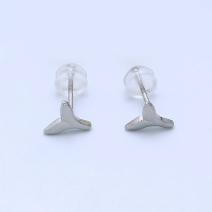 14K Gold Filled 7mm Whale Tail Minimalist Mini Stud Earrings in Gold &amp; Silver | Q290 AD162