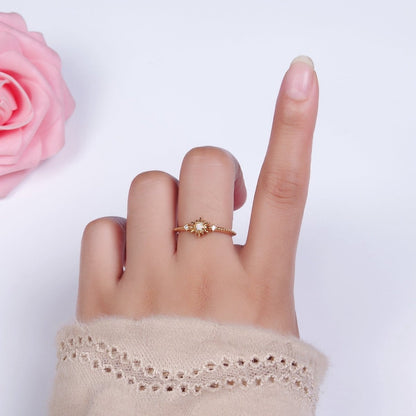 14K Gold Filled White, Blue Opal Celestial Star Micro Paved Dotted Ring in Gold &amp; Silver | O1160 - O1163