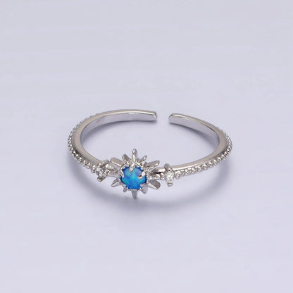 14K Gold Filled White, Blue Opal Celestial Star Micro Paved Dotted Ring in Gold &amp; Silver | O1160 - O1163