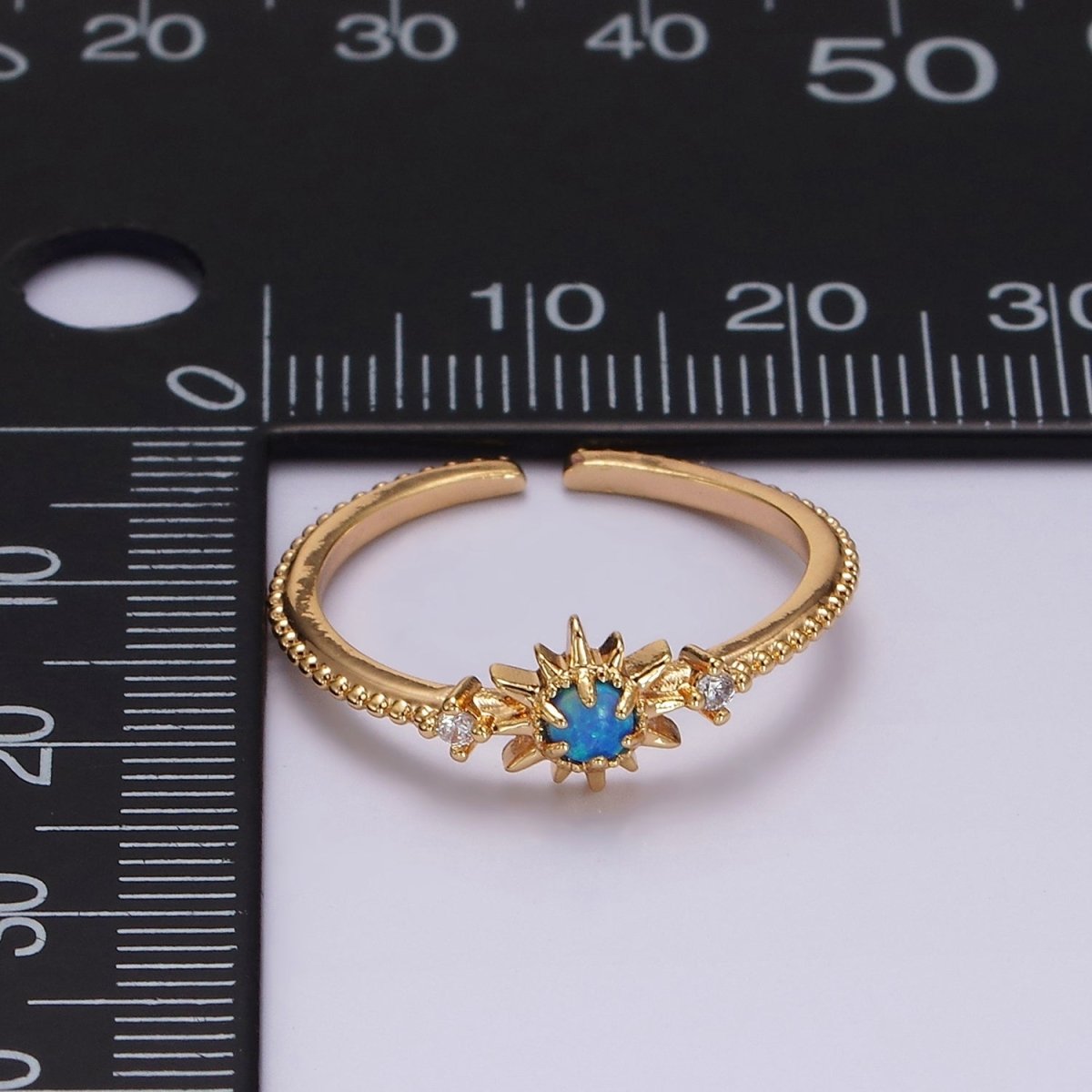 14K Gold Filled White, Blue Opal Celestial Star Micro Paved Dotted Ring in Gold &amp; Silver | O1160 - O1163