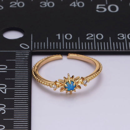 14K Gold Filled White, Blue Opal Celestial Star Micro Paved Dotted Ring in Gold &amp; Silver | O1160 - O1163
