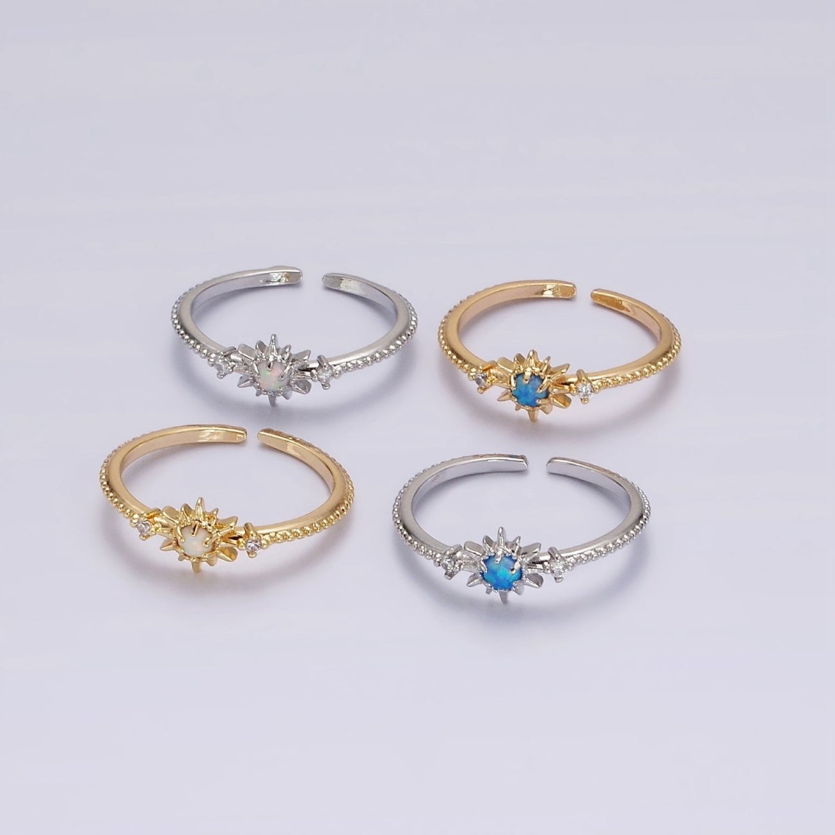 14K Gold Filled White, Blue Opal Celestial Star Micro Paved Dotted Ring in Gold &amp; Silver | O1160 - O1163