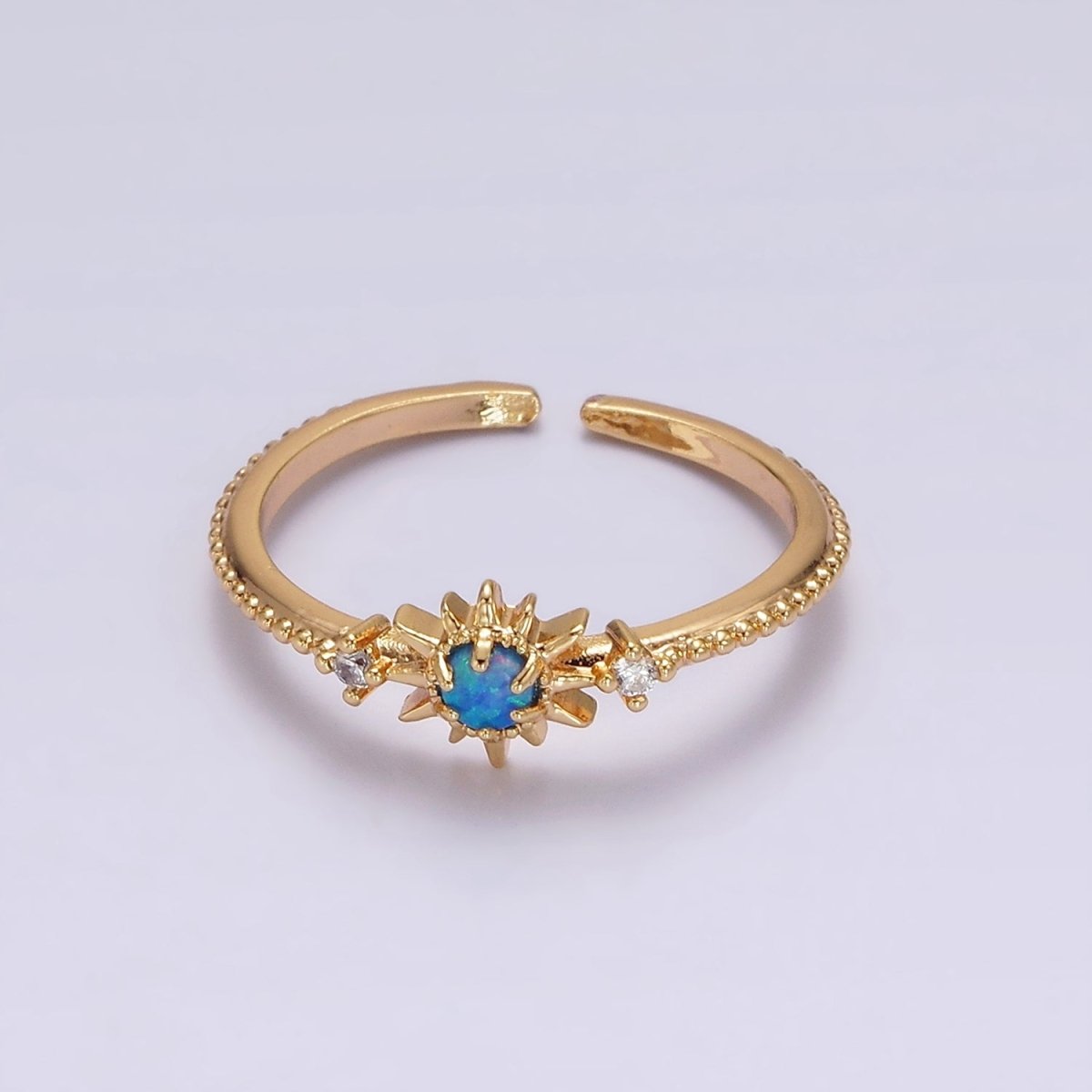 14K Gold Filled White, Blue Opal Celestial Star Micro Paved Dotted Ring in Gold &amp; Silver | O1160 - O1163