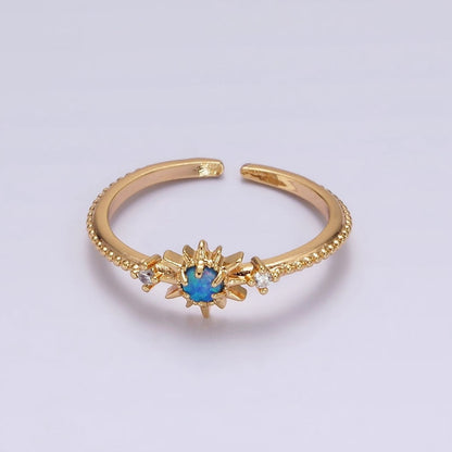 14K Gold Filled White, Blue Opal Celestial Star Micro Paved Dotted Ring in Gold &amp; Silver | O1160 - O1163