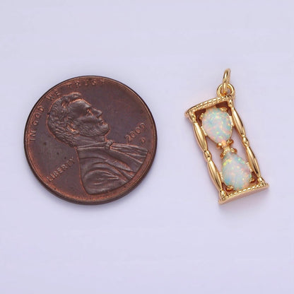 14K Gold Filled White, Blue Opal Hourglass Time Clock Charm in Silver &amp; Gold | AC814 - AC816