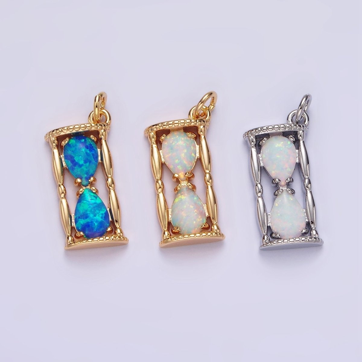 14K Gold Filled White, Blue Opal Hourglass Time Clock Charm in Silver &amp; Gold | AC814 - AC816