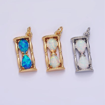 14K Gold Filled White, Blue Opal Hourglass Time Clock Charm in Silver &amp; Gold | AC814 - AC816