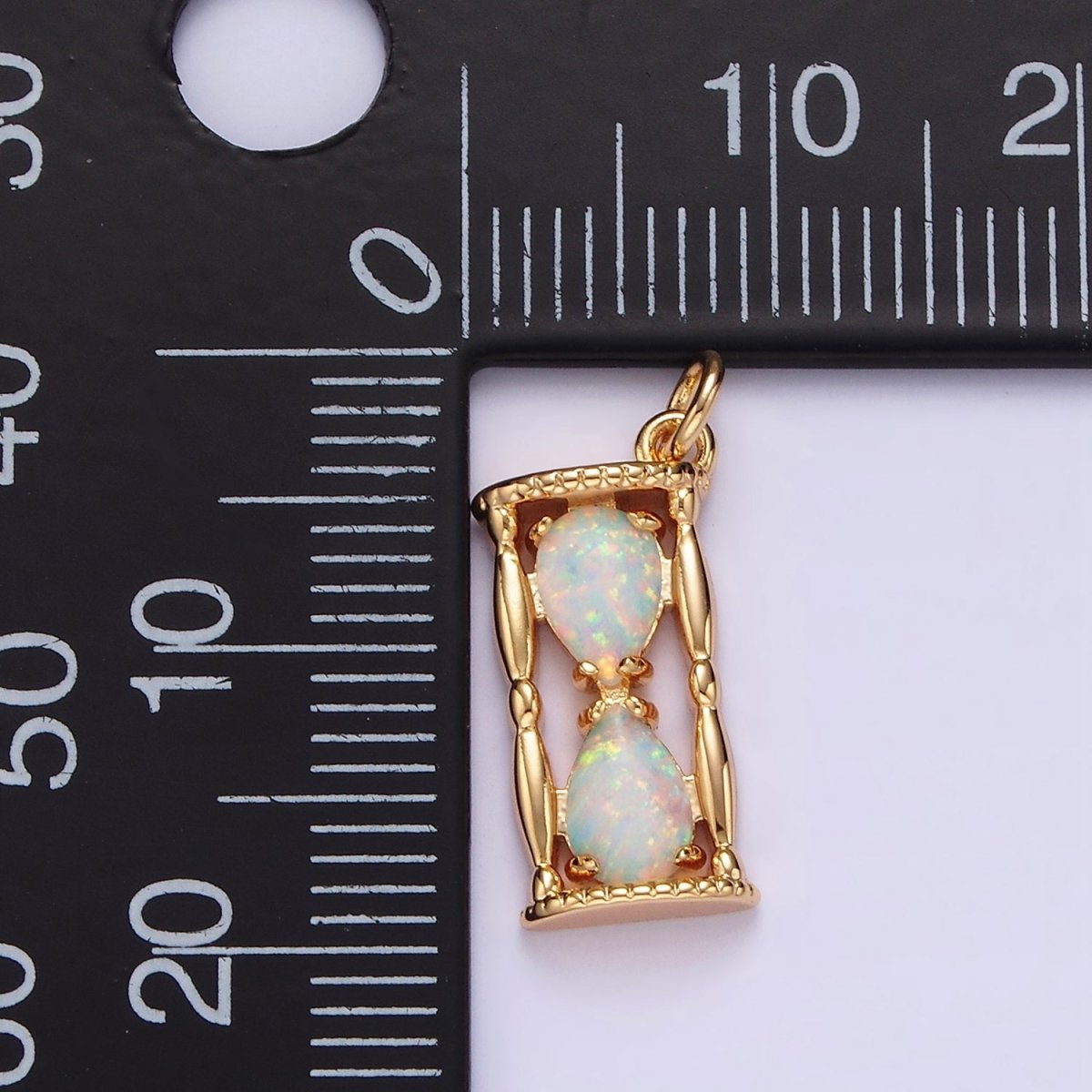 14K Gold Filled White, Blue Opal Hourglass Time Clock Charm in Silver &amp; Gold | AC814 - AC816