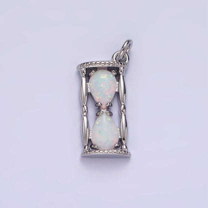 14K Gold Filled White, Blue Opal Hourglass Time Clock Charm in Silver &amp; Gold | AC814 - AC816