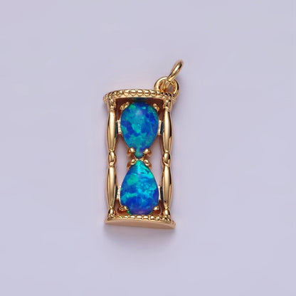 14K Gold Filled White, Blue Opal Hourglass Time Clock Charm in Silver &amp; Gold | AC814 - AC816