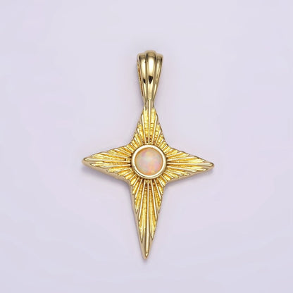 14K Gold Filled White, Blue Opal Sunburst Celestial Star Pendant | AH103 AH104