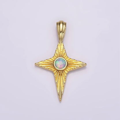 14K Gold Filled White, Blue Opal Sunburst Celestial Star Pendant | AH103 AH104