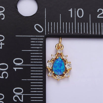 14K Gold Filled White, Blue Opal Teardrop CZ Dotted Outline Charm | AC817 AC818