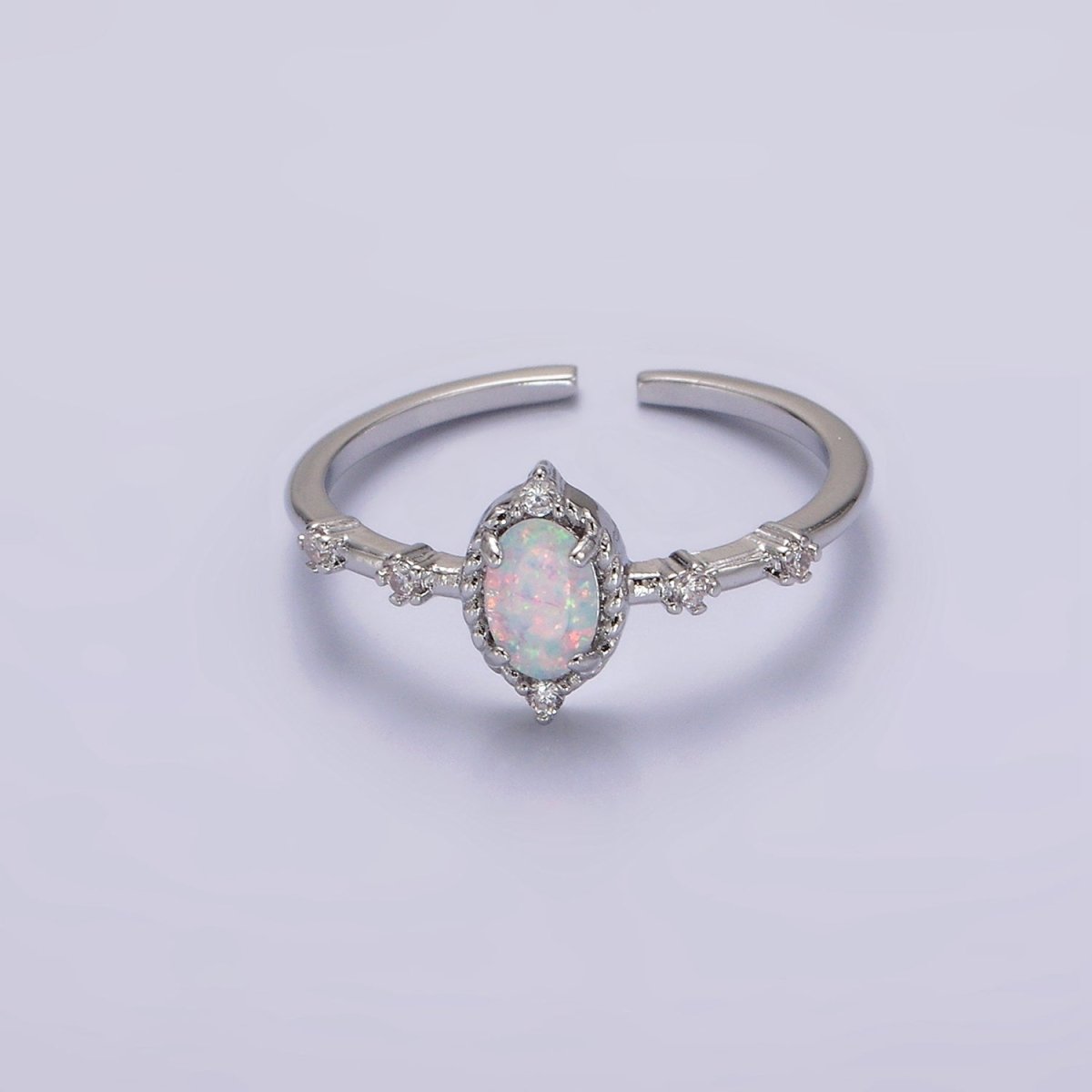 14K Gold Filled White, Blue Oval Opal CZ Ring in Silver &amp; Gold | O1090 - O1093