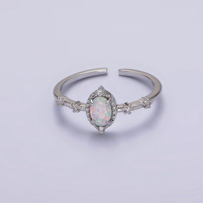 14K Gold Filled White, Blue Oval Opal CZ Ring in Silver &amp; Gold | O1090 - O1093