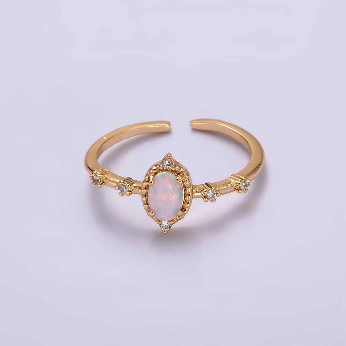 14K Gold Filled White, Blue Oval Opal CZ Ring in Silver &amp; Gold | O1090 - O1093