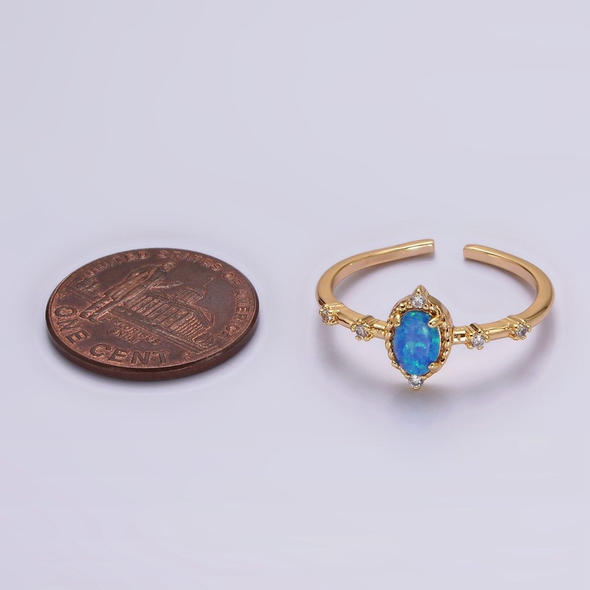 14K Gold Filled White, Blue Oval Opal CZ Ring in Silver &amp; Gold | O1090 - O1093
