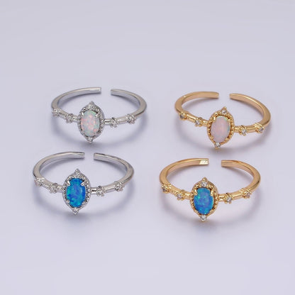 14K Gold Filled White, Blue Oval Opal CZ Ring in Silver &amp; Gold | O1090 - O1093