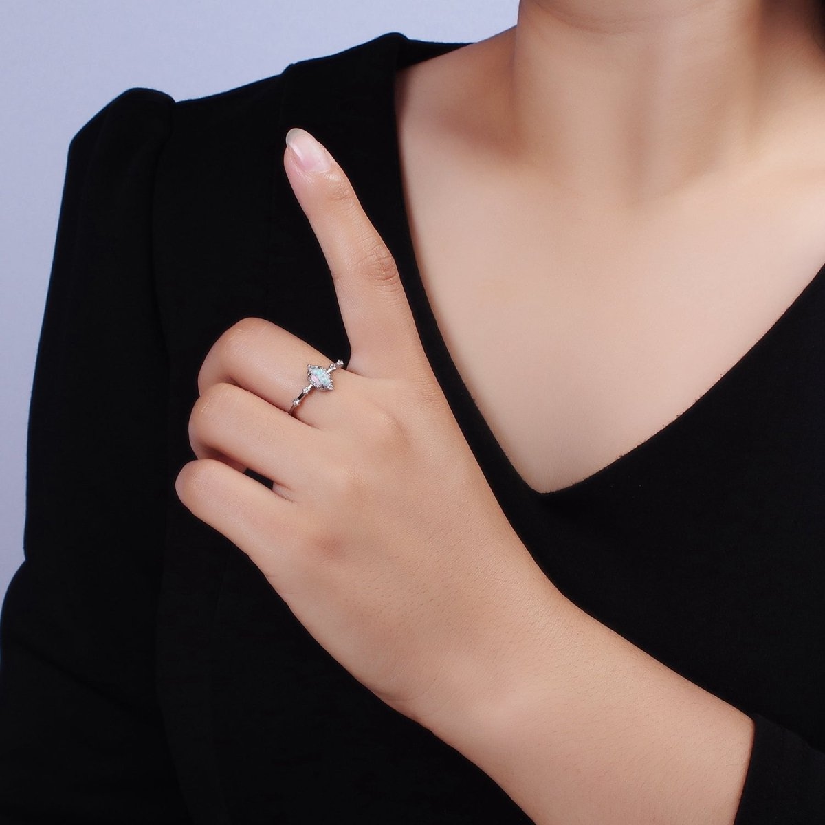 14K Gold Filled White, Blue Oval Opal CZ Ring in Silver &amp; Gold | O1090 - O1093