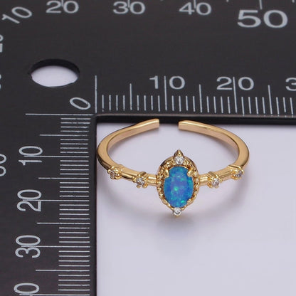 14K Gold Filled White, Blue Oval Opal CZ Ring in Silver &amp; Gold | O1090 - O1093