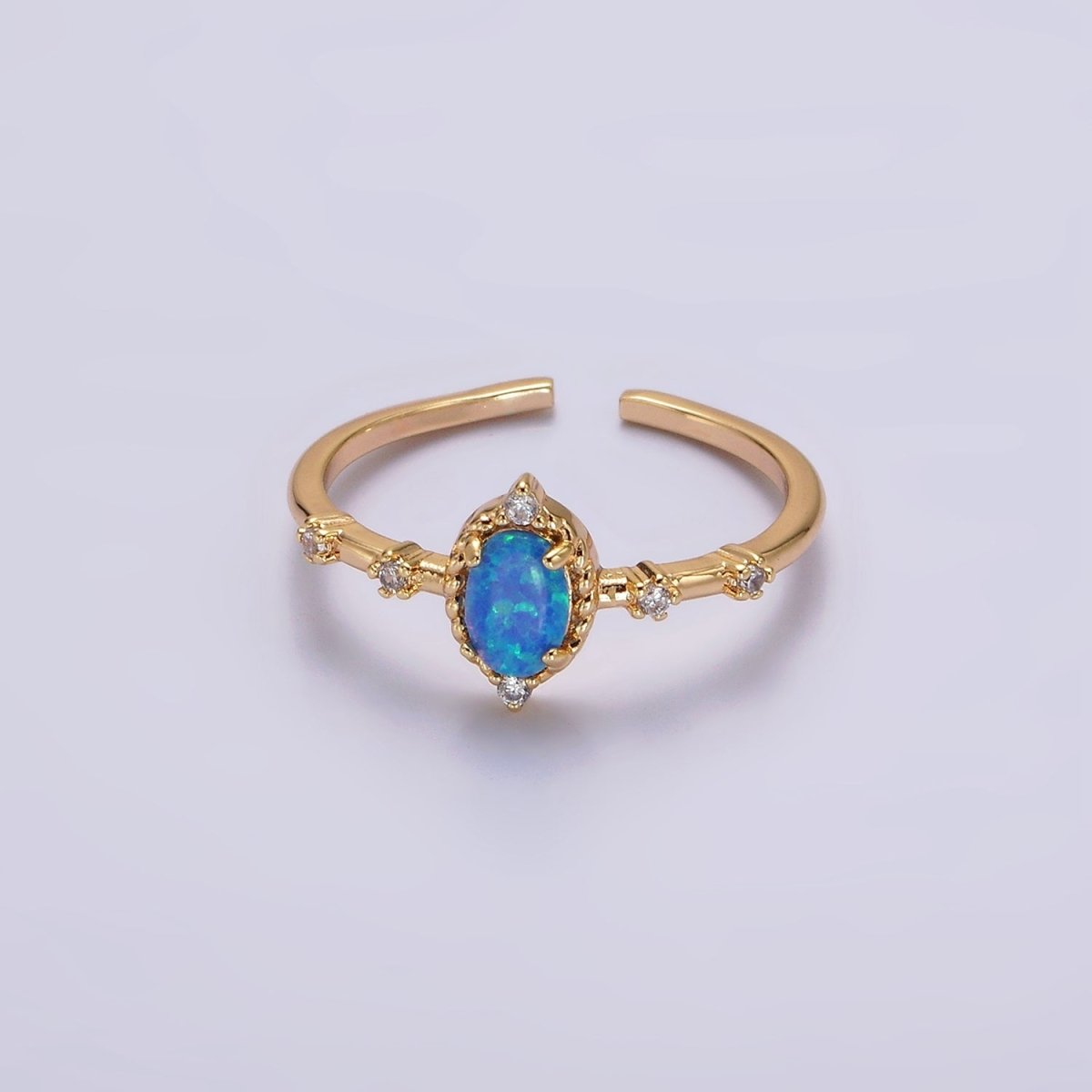 14K Gold Filled White, Blue Oval Opal CZ Ring in Silver &amp; Gold | O1090 - O1093
