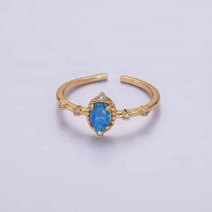 14K Gold Filled White, Blue Oval Opal CZ Ring in Silver &amp; Gold | O1090 - O1093