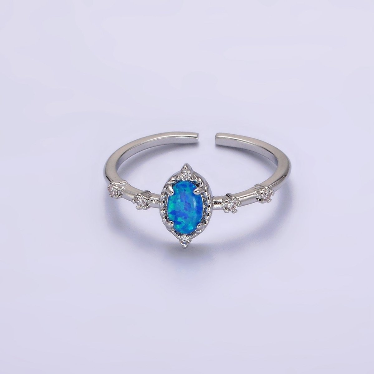 14K Gold Filled White, Blue Oval Opal CZ Ring in Silver &amp; Gold | O1090 - O1093