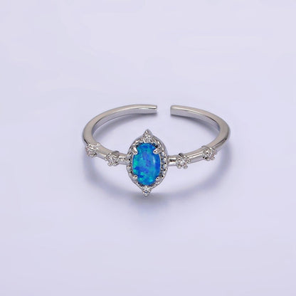 14K Gold Filled White, Blue Oval Opal CZ Ring in Silver &amp; Gold | O1090 - O1093