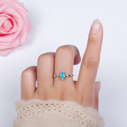 14K Gold Filled White, Blue Oval Opal CZ Ring in Silver &amp; Gold | O1090 - O1093