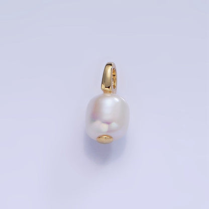 14K Gold Filled White Button Freshwater Pearl Drop Pendant | P1732