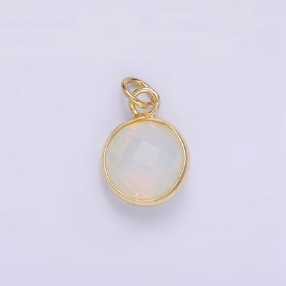14K Gold Filled White Iridescent Opal Bezel Round Charm | D581