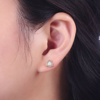 14K Gold Filled White Opal Micro Paved CZ Triangle Stud Earrings | AD-086