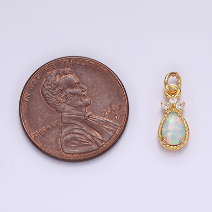 14K Gold Filled White Opal Teardrop Triple CZ Add-On Charm in Gold &amp; Silver | AG450 AG451