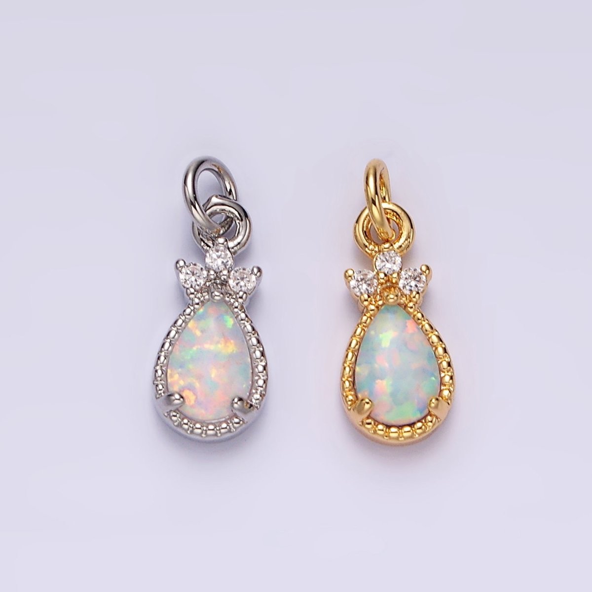 14K Gold Filled White Opal Teardrop Triple CZ Add-On Charm in Gold &amp; Silver | AG450 AG451